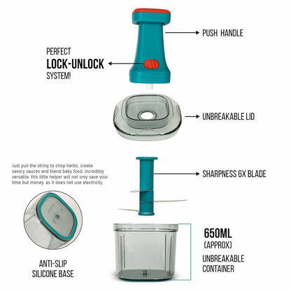 Nexus Drop™ Manual Press Food Chopper – Fast, Mess-Free Vegetable & Fruit Cutter