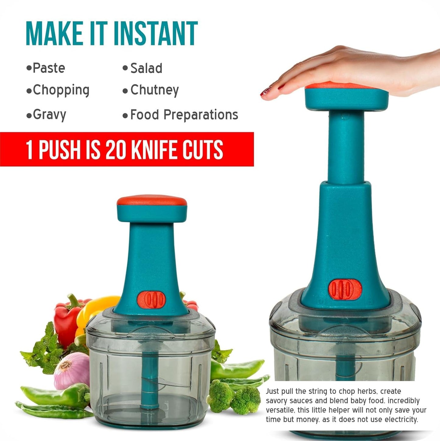 Nexus Drop™ Manual Press Food Chopper – Fast, Mess-Free Vegetable & Fruit Cutter