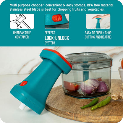 Nexus Drop™ Manual Press Food Chopper – Fast, Mess-Free Vegetable & Fruit Cutter