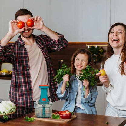 Nexus Drop™ Manual Press Food Chopper – Fast, Mess-Free Vegetable & Fruit Cutter